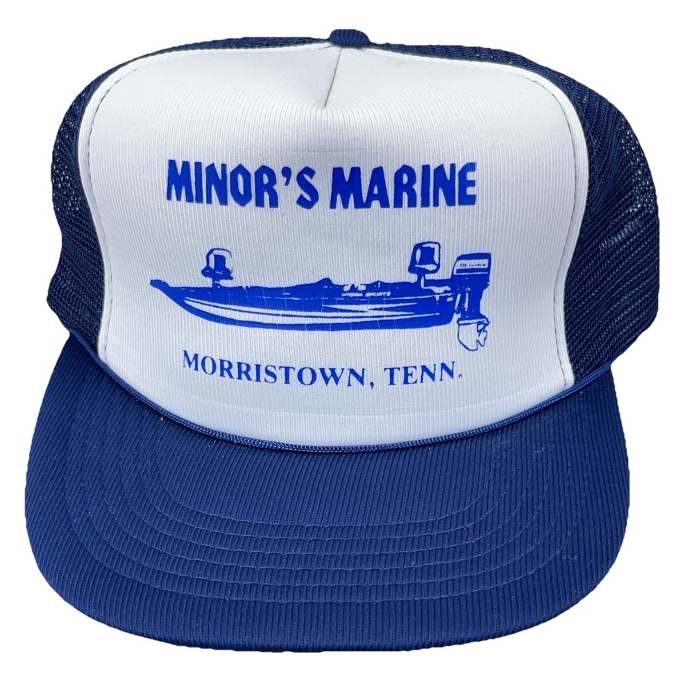 Vintage Fishing Boat Trucker Hat Cap 80s 90s Minor's Marine Morristown Tennessee